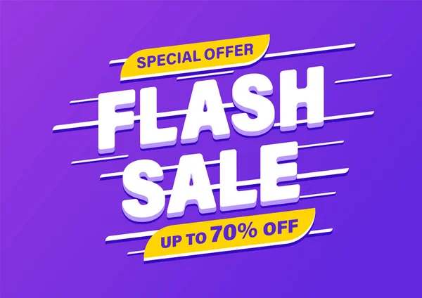 Flash Sale banner, special offer and sale. Shop now or this weekend only. Up to 50 or 60 or 70 off. Discount, mega sale. Vector illustration. — Stock Vector