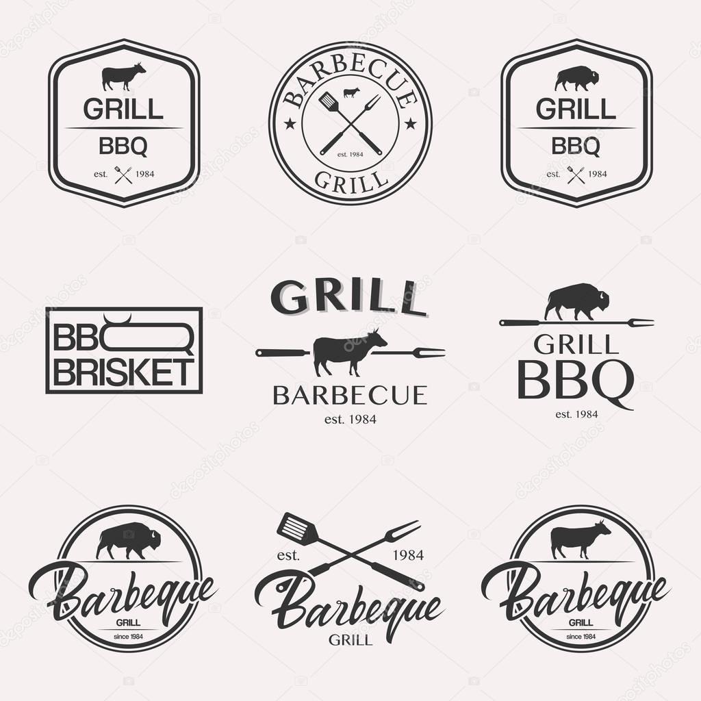 Barbecue brisket lettering logo set BBQ isolated on white background