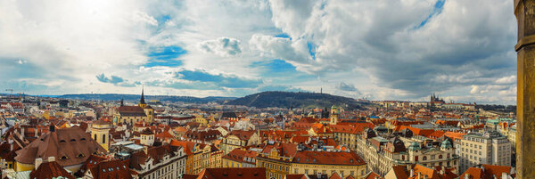 Panorama of Prague long big with sky