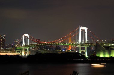 Gece zaman Gökkuşağı Köprüsü, Odaiba, Tokyo, Japonya
