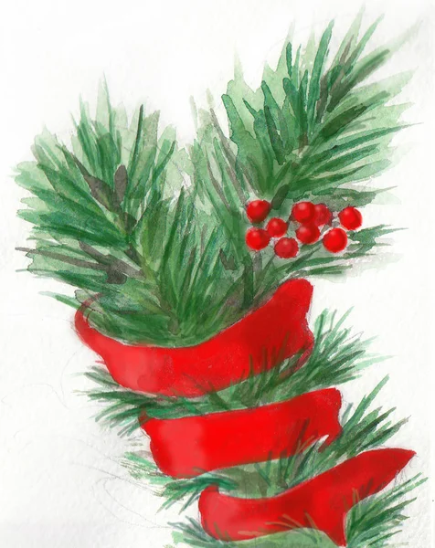 Akvarel vánoční složení — Stock fotografie