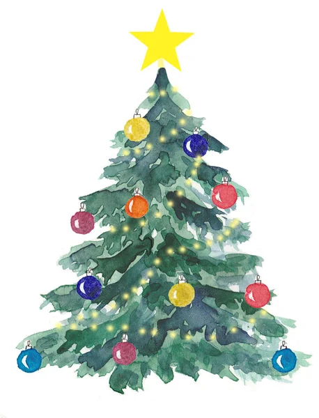 Watercolor Christmas tree — Stock Photo, Image