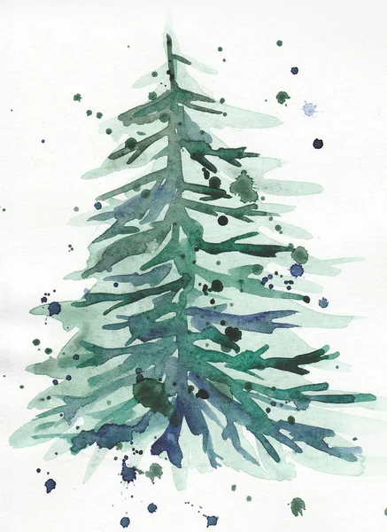 水彩的圣诞树 — 图库照片