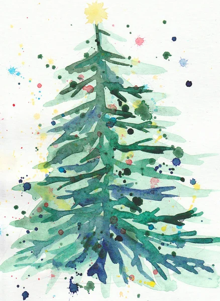 Aquarel kerstboom — Stockfoto