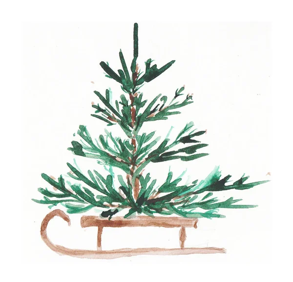 Sulu Boya Noel ağacı