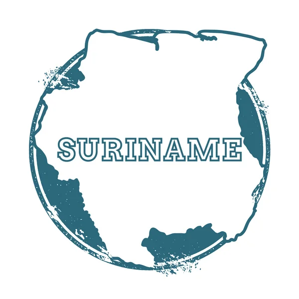 Sello de goma grunge con nombre y mapa de Surinam, ilustración vectorial . — Vector de stock