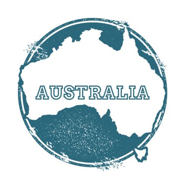 Grunge kauçuk damgası, isim ve Avustralya haritası, vektör illüstrasyon.