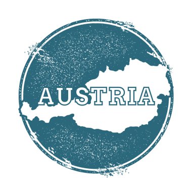 Grunge lastik damga adı ve Avusturya, vektör çizim Haritası.