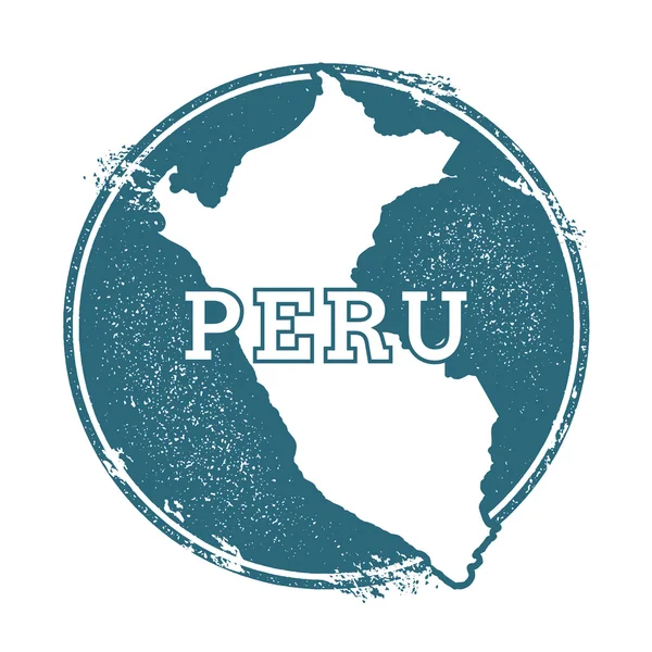 Грубая печать с названием и картой Перу, векторная иллюстрация . — стоковый вектор