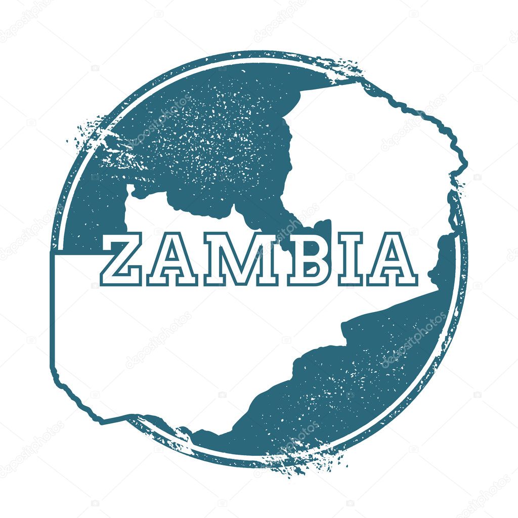 Grunge rubber stamp with name and map of Zambia, vector illustration.