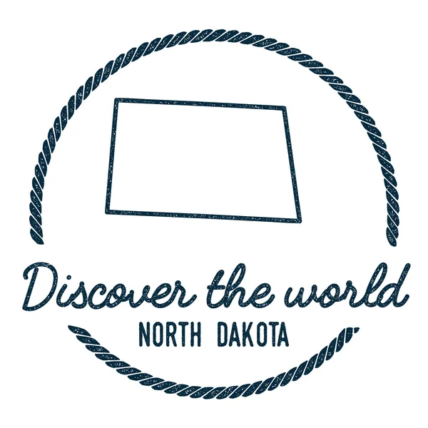 North Dakota kaart overzicht. Vintage Ontdek de wereld rubber stempel met North Dakota kaart. — Stockvector