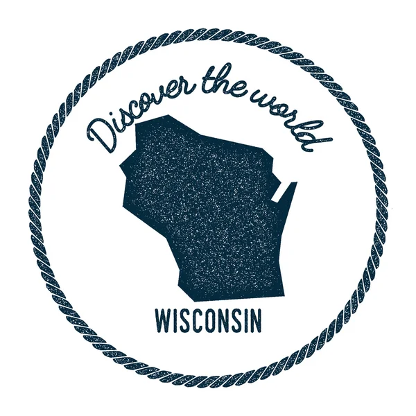 Wisconsin map in vintage discover the world rubber stamp. — Stockvector