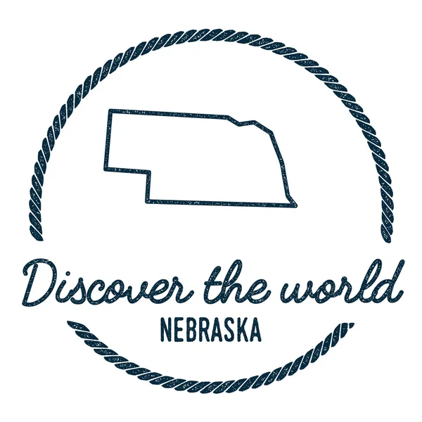 Esquema del mapa de Nebraska. Vintage Descubre el sello mundial de caucho con el mapa de Nebraska . — Vector de stock