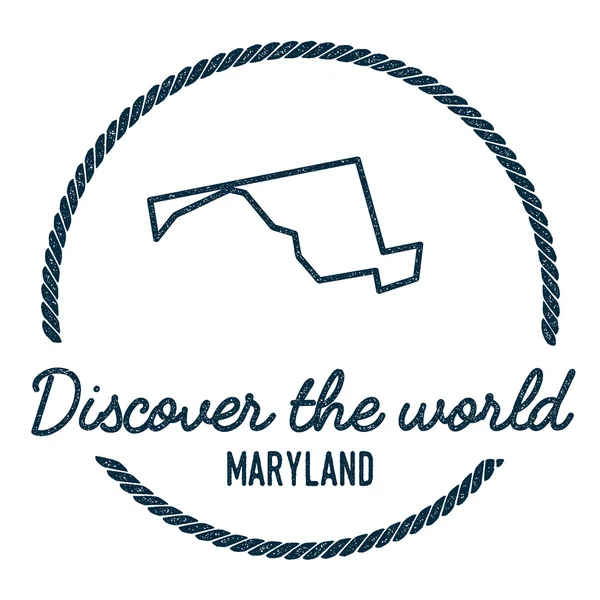 Maryland Map Outline. Vintage Descubre el Sello Mundial de Caucho con Mapa de Maryland . — Vector de stock