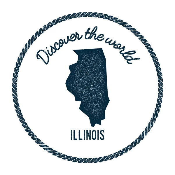 Illinois Karte in vintage entdecken Sie die Welt Gummimarke. — Stockvektor