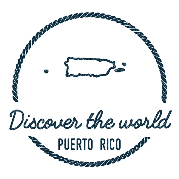 Esquema del Mapa de Puerto Rico. Vintage Descubre el Sello Mundial de Caucho con Mapa de Puerto Rico . — Vector de stock