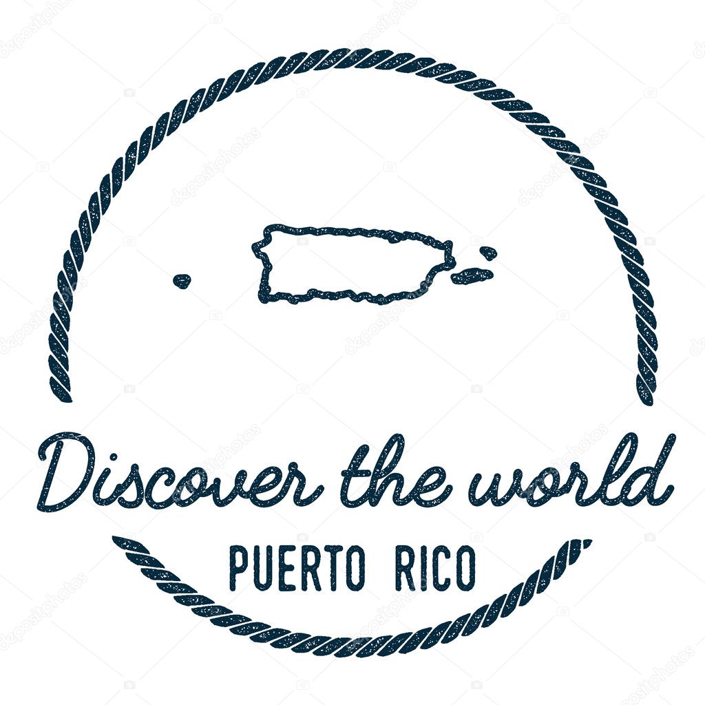 Puerto Rico Map Outline. Vintage Discover the World Rubber Stamp with Puerto Rico Map.