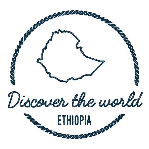 Äthiopien-Karte umreißen. Jahrgang entdecken die Welt Gummimarke mit Äthiopien-Karte. — Stockvektor