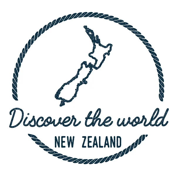 Nova Zelândia Mapa esboço. Vintage Descubra o selo mundial de borracha com mapa da Nova Zelândia . — Vetor de Stock