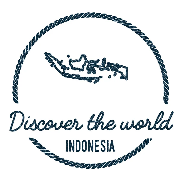 印度尼西亚地图轮廓。老式发现世界橡皮戳与印度尼西亚地图. — 图库矢量图片