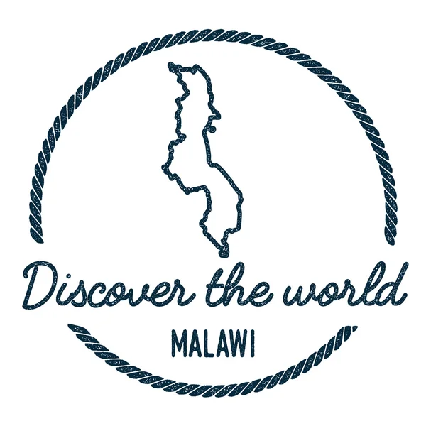 Malawi-Kartenskizze. Jahrgang entdecken die Welt Gummimarke mit Malawi-Karte. — Stockvektor