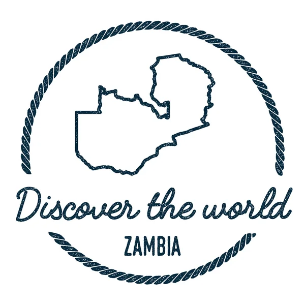 Umrisse einer Sambia-Karte. Jahrgang entdecken die Welt Gummimarke mit Sambia-Karte. — Stockvektor