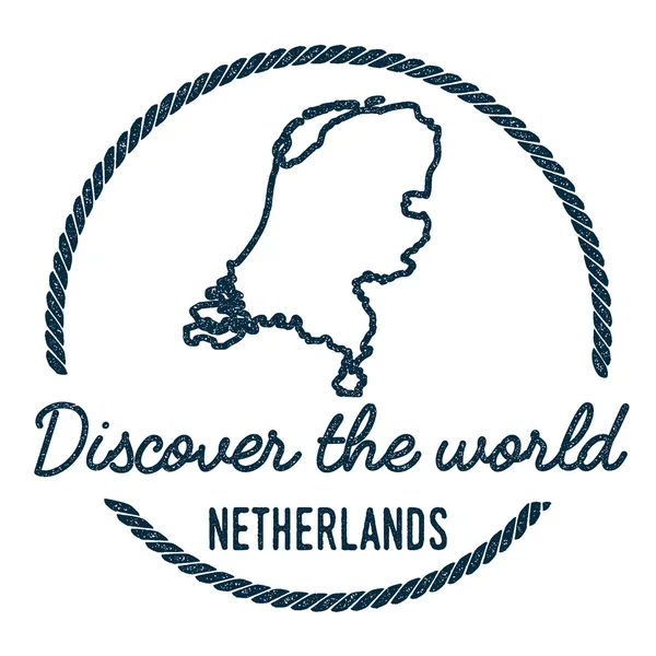 Pays-Bas Carte. Vintage Découvrez le Timbre du Monde en Caoutchouc avec Carte des Pays-Bas . — Image vectorielle