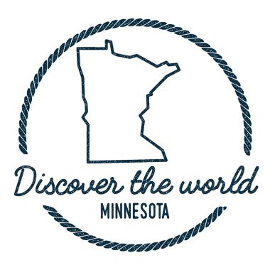 Minnesota Map Outline. Vintage Discover the World Rubber Stamp with Minnesota Map. clipart