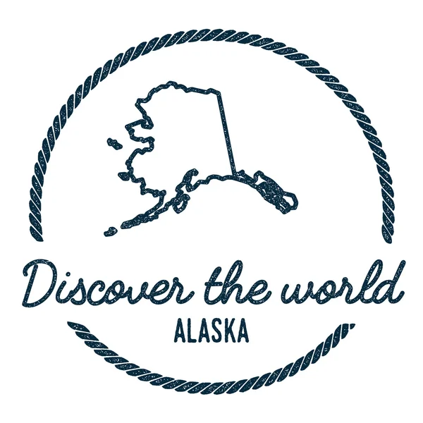 Alaska Map Outline. Vintage Découvrez le Timbre du Monde en Caoutchouc avec Carte Alaska . — Image vectorielle