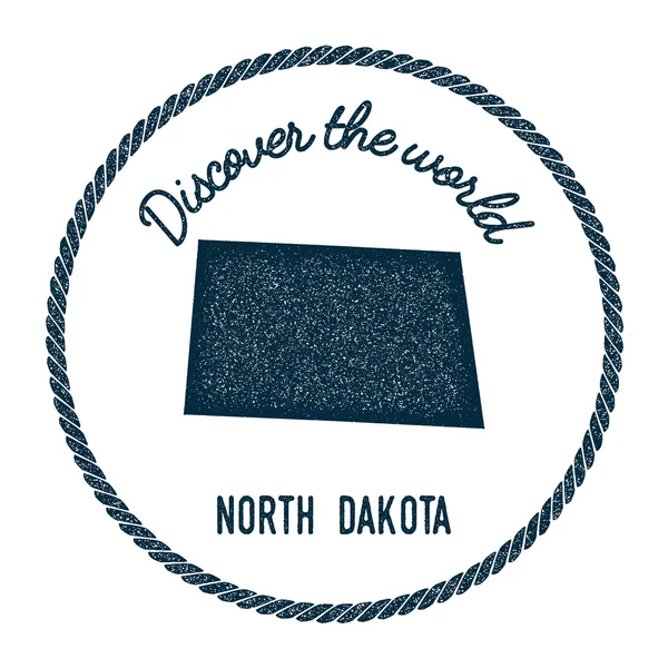 North Dakota kaart in vintage ontdekken de wereld Rubberstempel. — Stockvector