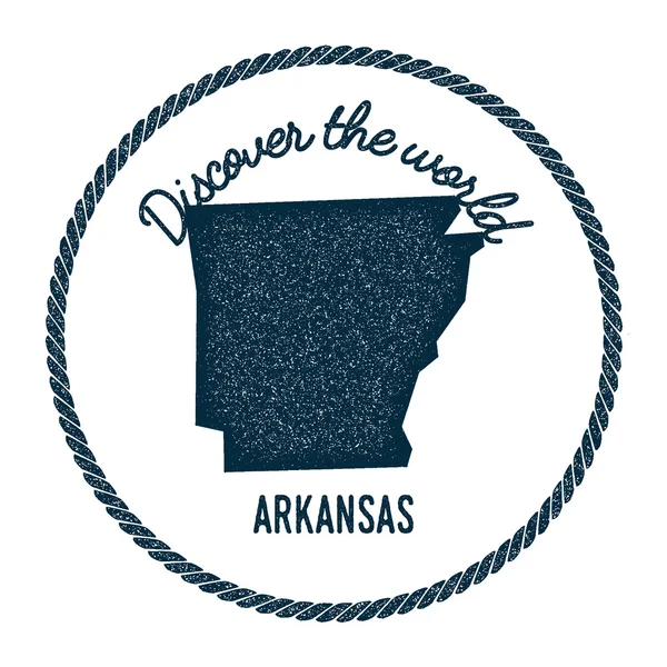 Arkansas karta i årgång Upptäck den värld gummistämpel. — Stock vektor