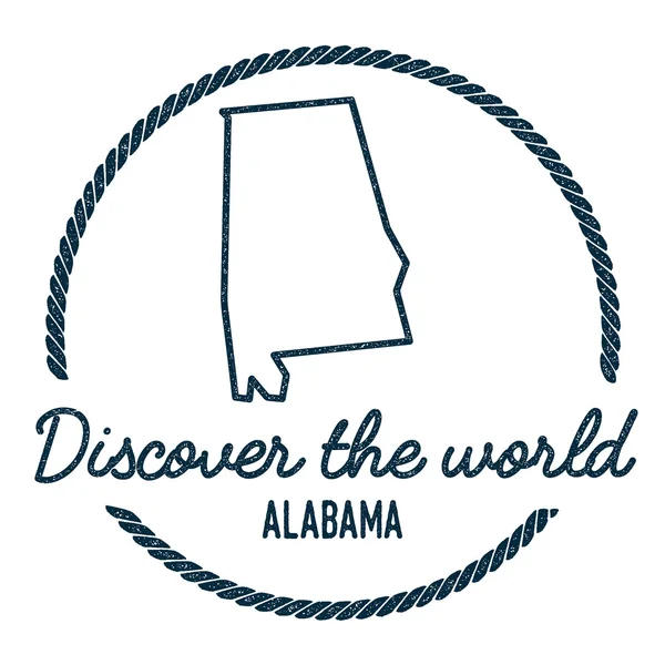 Esquema del mapa de Alabama. Vintage Descubre el Sello Mundial de Caucho con Alabama Mapa . — Vector de stock
