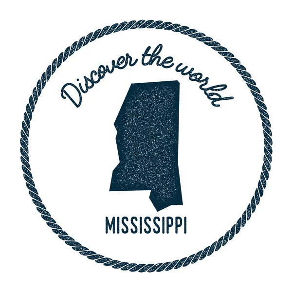 Mississippi kaart in Vintage Ontdek de wereld rubber stempel. — Stockvector