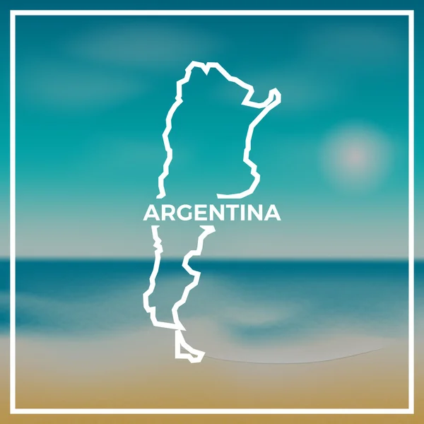 Argentina mapa áspero contorno contra el telón de fondo de la playa y el mar tropical con sol brillante . — Vector de stock