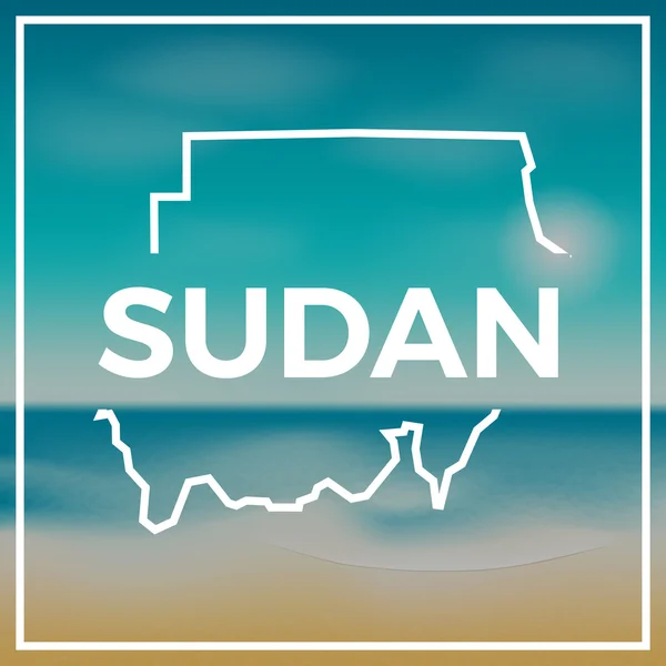 Súdán mapuje hrubý obrys na pozadí pláže a tropického moře s jasným sluncem. — Stockový vektor