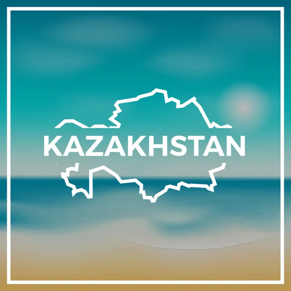 Kazajstán mapa contorno áspero contra el telón de fondo de la playa y el mar tropical con sol brillante . — Archivo Imágenes Vectoriales