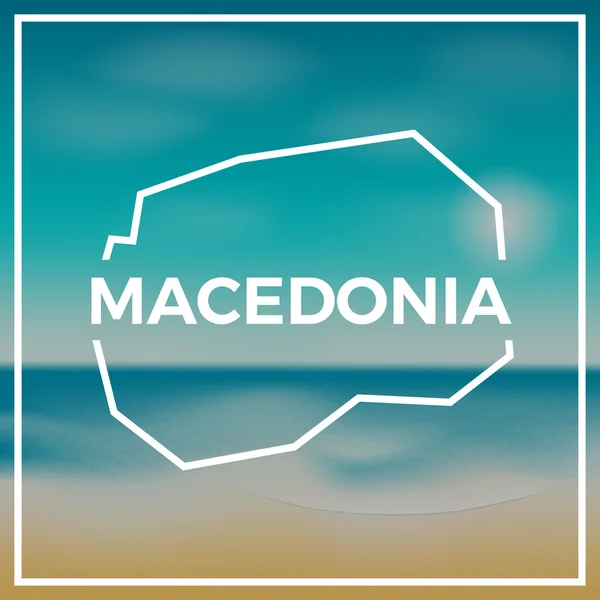 Macedonia, la Antigua República Yugoslava Del mapa contorno áspero contra el telón de fondo de la playa y el mar tropical con sol brillante . — Vector de stock