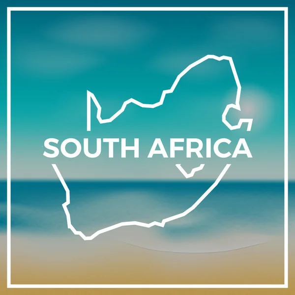 Karta över Sydafrika grov kontur mot bakgrund av stranden och tropiska havet med ljusa solen. — Stock vektor
