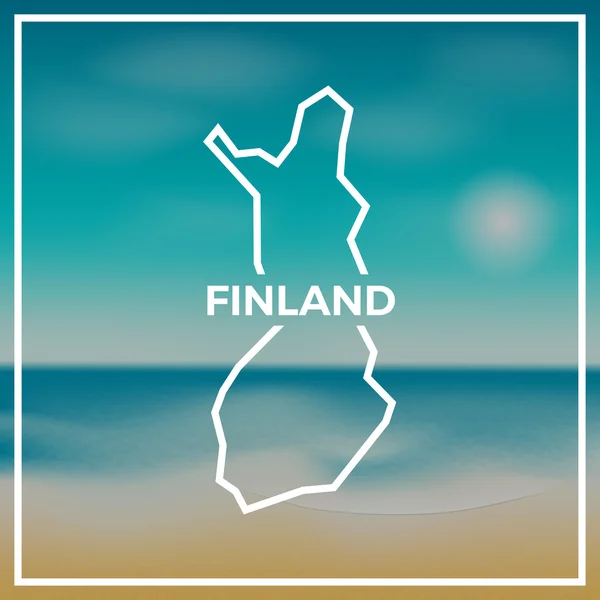 Finlande carte contour rugueux sur fond de plage et de mer tropicale avec un soleil éclatant . — Image vectorielle
