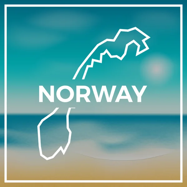 Norwegia mapa szorstki zarys na tle plaży i tropikalnego morza z jasnym słońcem. — Wektor stockowy