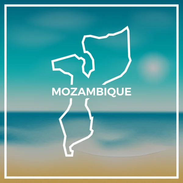 Mozambique map rough outline against the backdrop of beach and tropical sea with bright sun. — Stock Vector