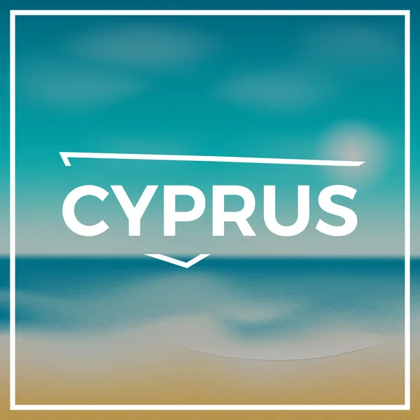 Kıbrıs haritası parlak güneş ile plaj ve tropikal deniz in fon karşı kaba anahat. — Stok Vektör
