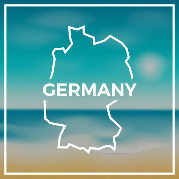 Alemania mapa contorno áspero contra el telón de fondo de la playa y el mar tropical con sol brillante . — Vector de stock