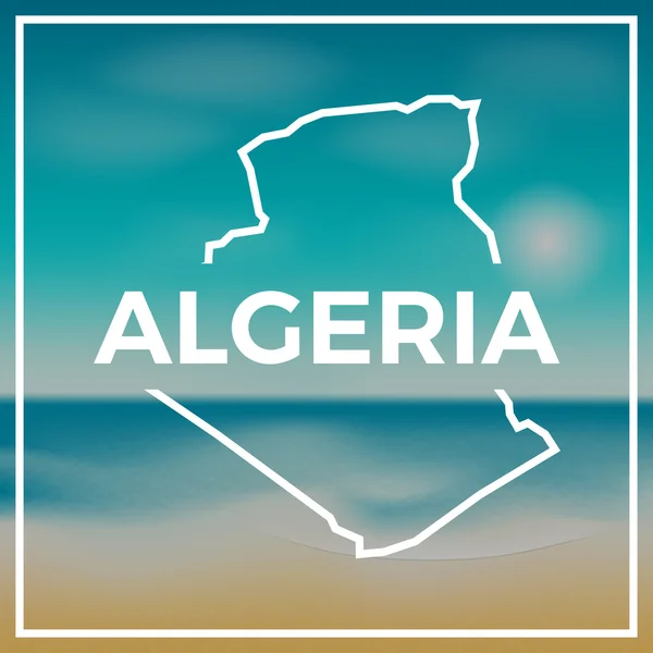 Algerije kaart ruwe schets tegen de achtergrond van het strand en tropische zee met felle zon. — Stockvector