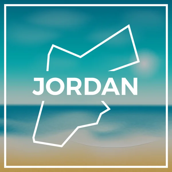 Jordania mapa contorno áspero contra el telón de fondo de la playa y el mar tropical con sol brillante . — Vector de stock