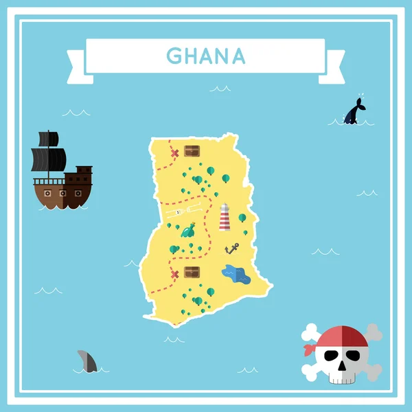 ガーナのフラットの宝の地図. — ストックベクタ