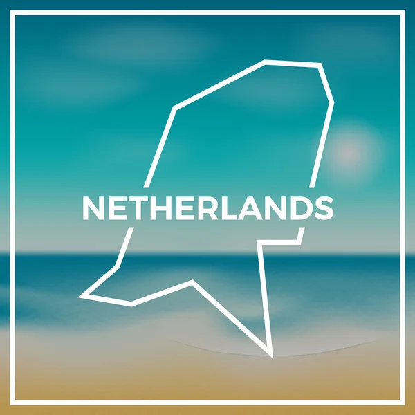 Hollanda Haritası kaba taslak parlak güneş ile tropikal deniz ve plaj zemin karşı. — Stok Vektör
