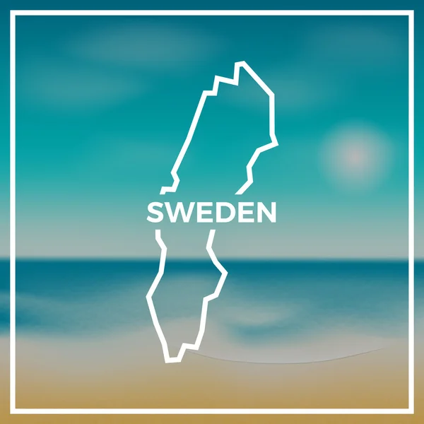 Szwecja Mapa zarys na tle plaży i tropikalne morze z jasne słońce. — Wektor stockowy