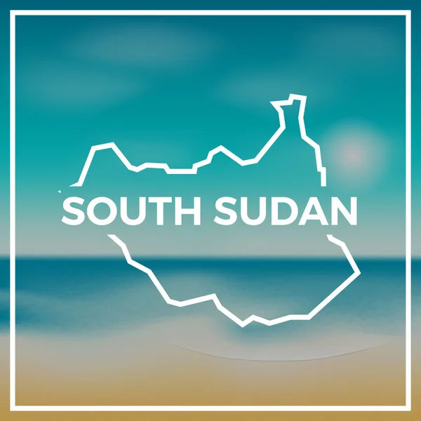 Södra Sudan karta grov skiss mot bakgrund av stranden och tropiska havet med ljusa solen. — Stock vektor
