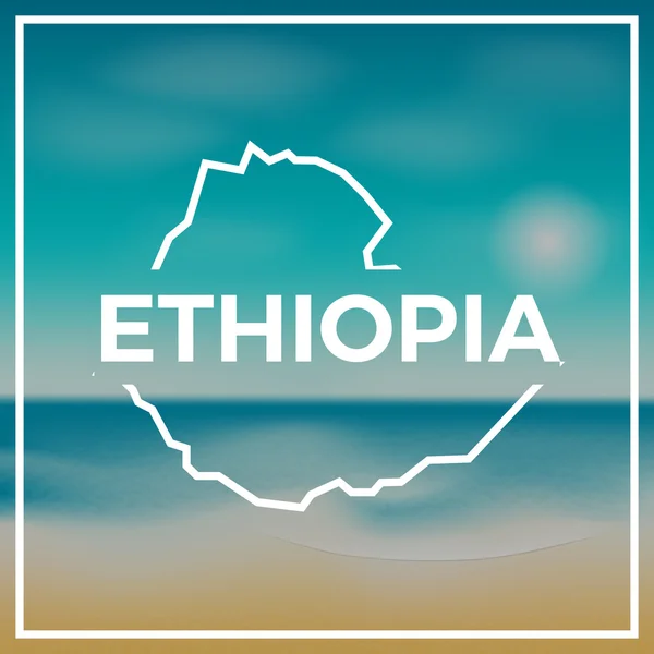 Mapa Etiopie hrubý obrys pozadí pláže a tropické moře s jasné slunce. — Stockový vektor